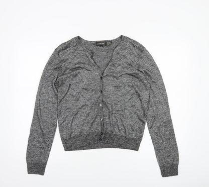 Jeanne Pierre Women Grey M Button Knit Cardigan V-Neck Long Sleeve