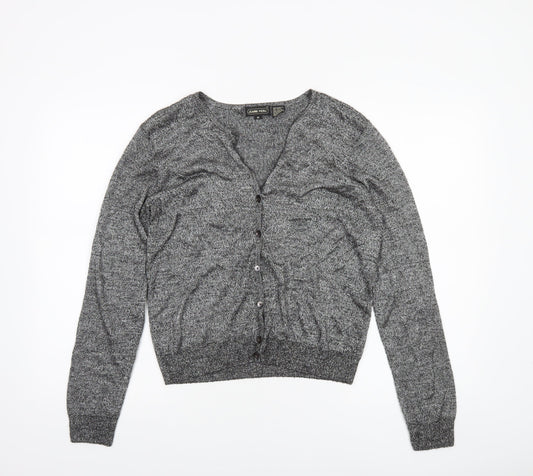 Jeanne Pierre Women Grey M Button Knit Cardigan V-Neck Long Sleeve