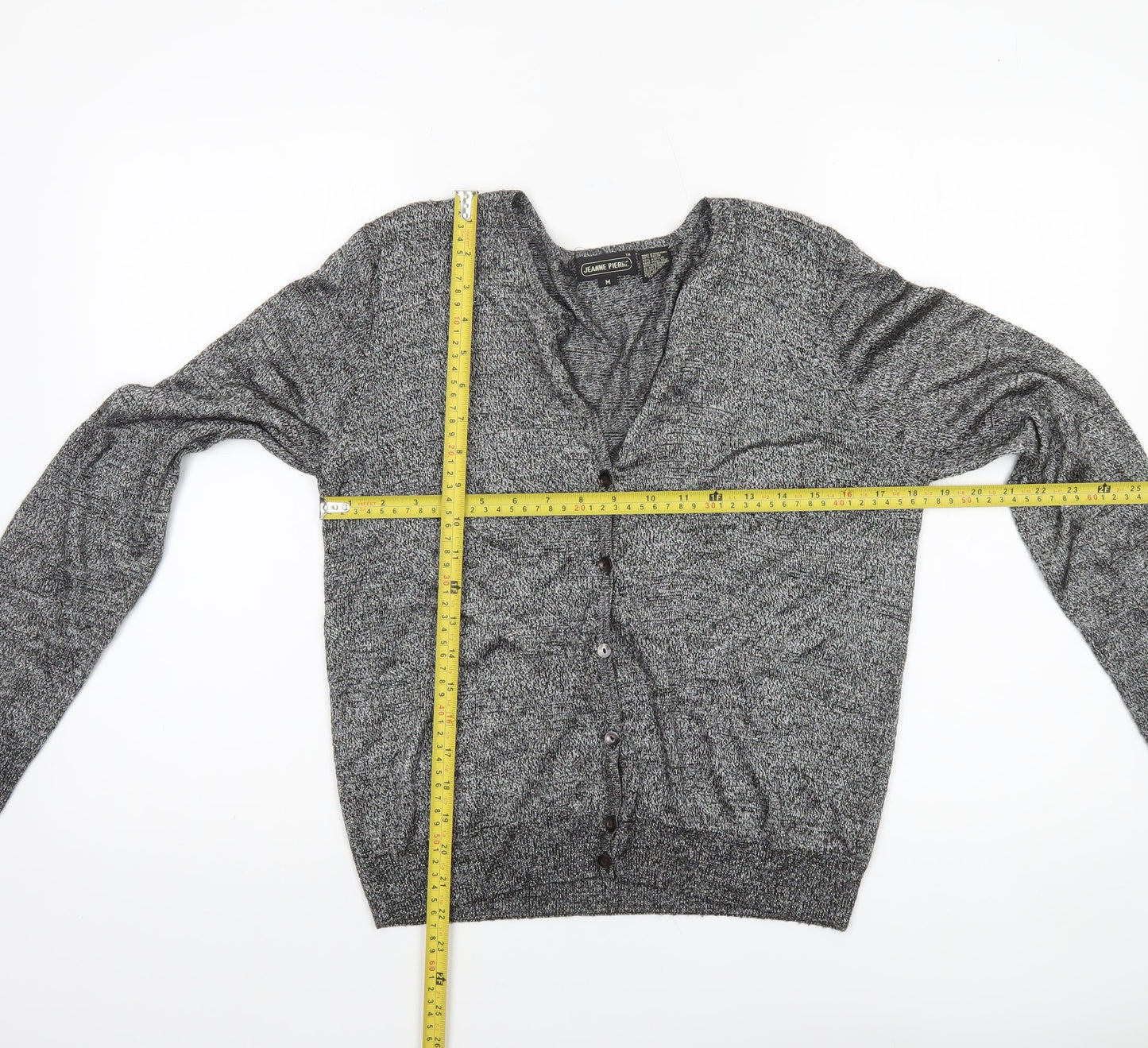 Jeanne Pierre Women Grey M Button Knit Cardigan V-Neck Long Sleeve