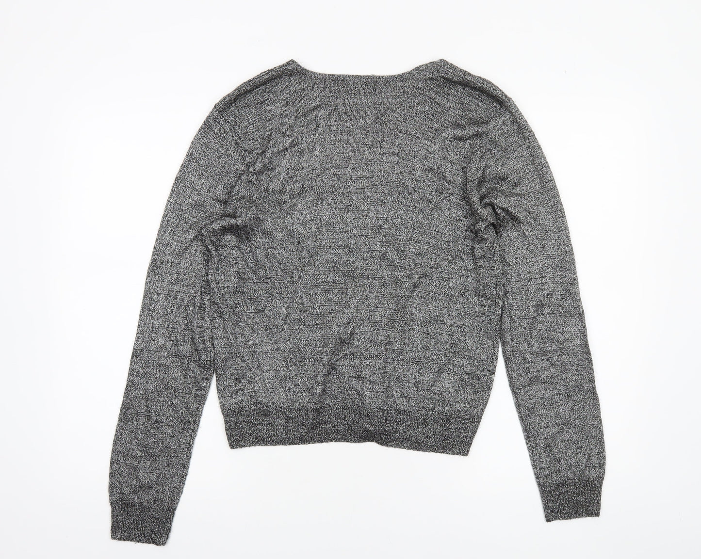 Jeanne Pierre Women Grey M Button Knit Cardigan V-Neck Long Sleeve