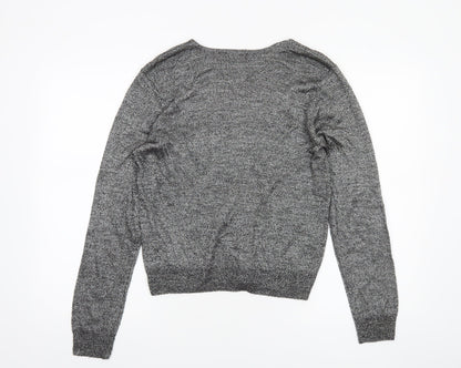 Jeanne Pierre Women Grey M Button Knit Cardigan V-Neck Long Sleeve