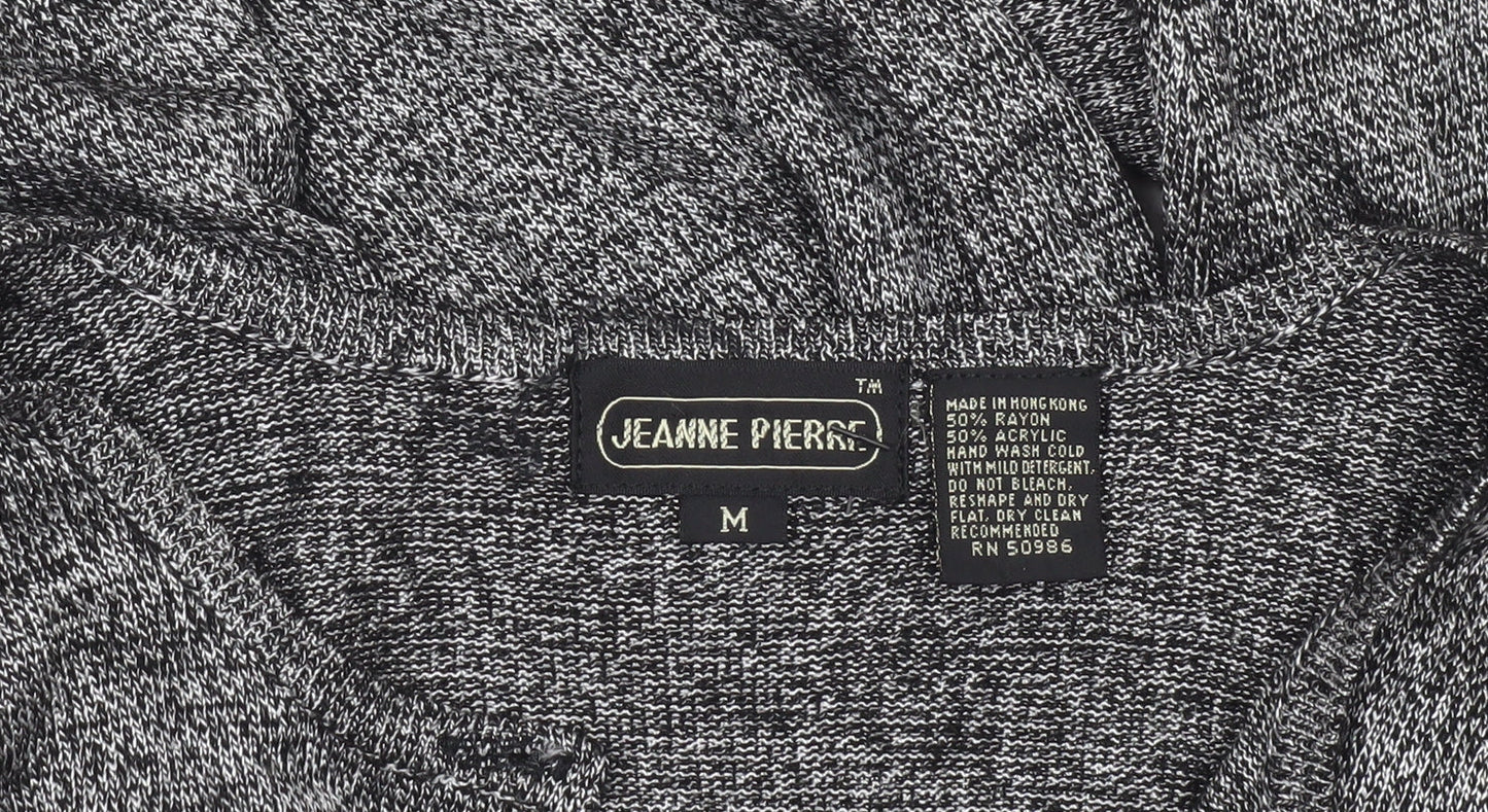 Jeanne Pierre Women Grey M Button Knit Cardigan V-Neck Long Sleeve