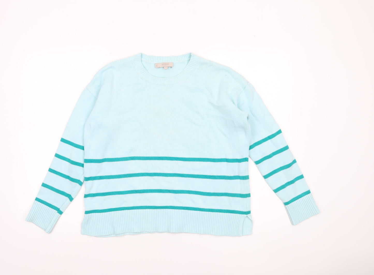 Hobbs Women Blue Striped Cotton Crew Neck Jumper Size S