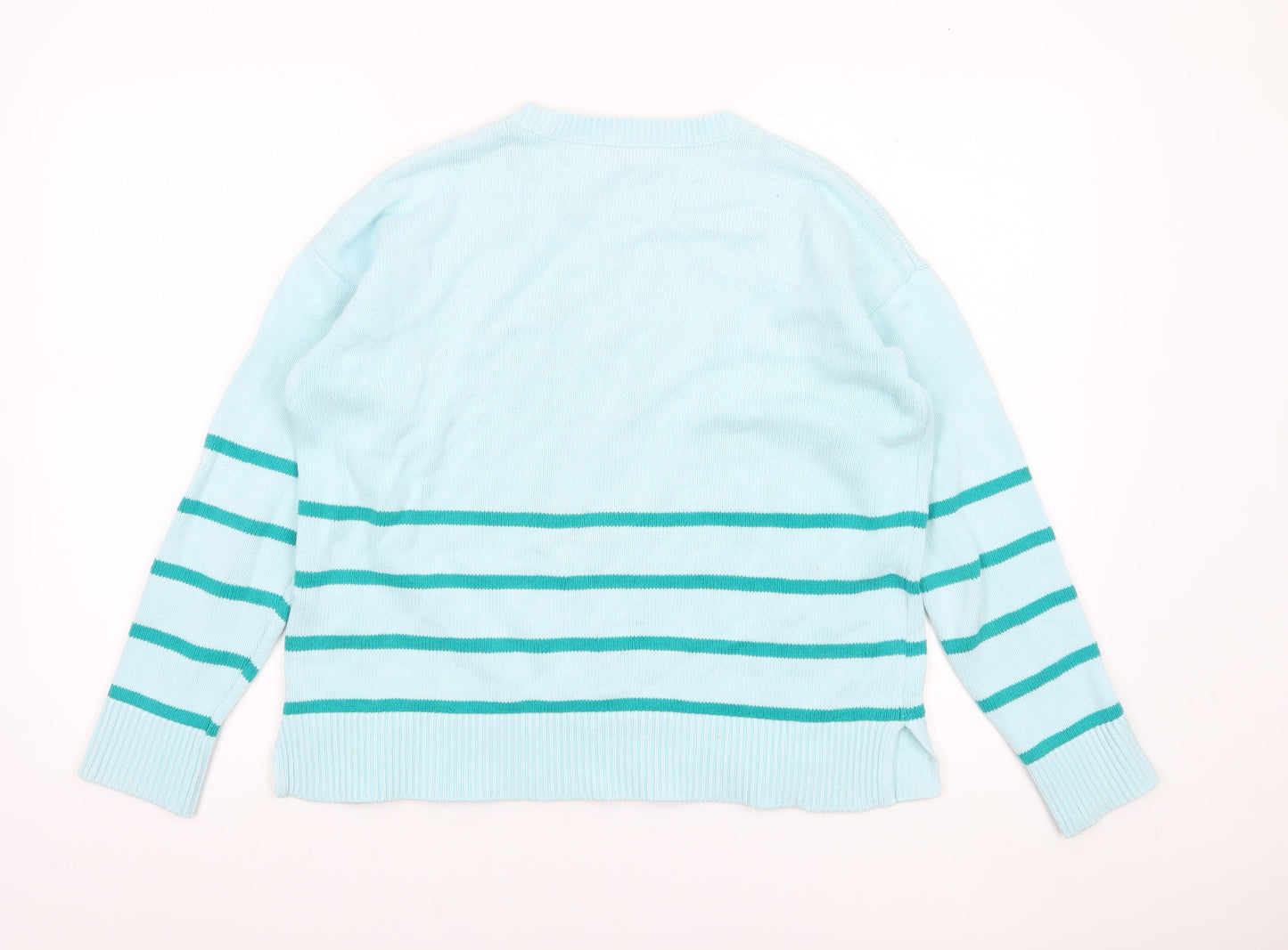 Hobbs Women Blue Striped Cotton Crew Neck Jumper Size S