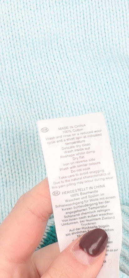 Hobbs Women Blue Striped Cotton Crew Neck Jumper Size S