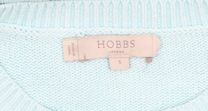 Hobbs Women Blue Striped Cotton Crew Neck Jumper Size S