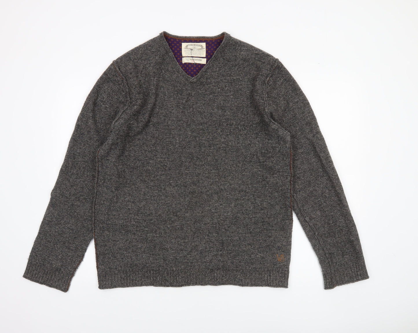 White Stuff Men's Grey Lambswool V-Neck Jumper Size L