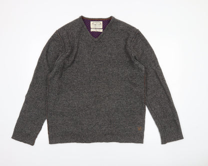 White Stuff Men's Grey Lambswool V-Neck Jumper Size L