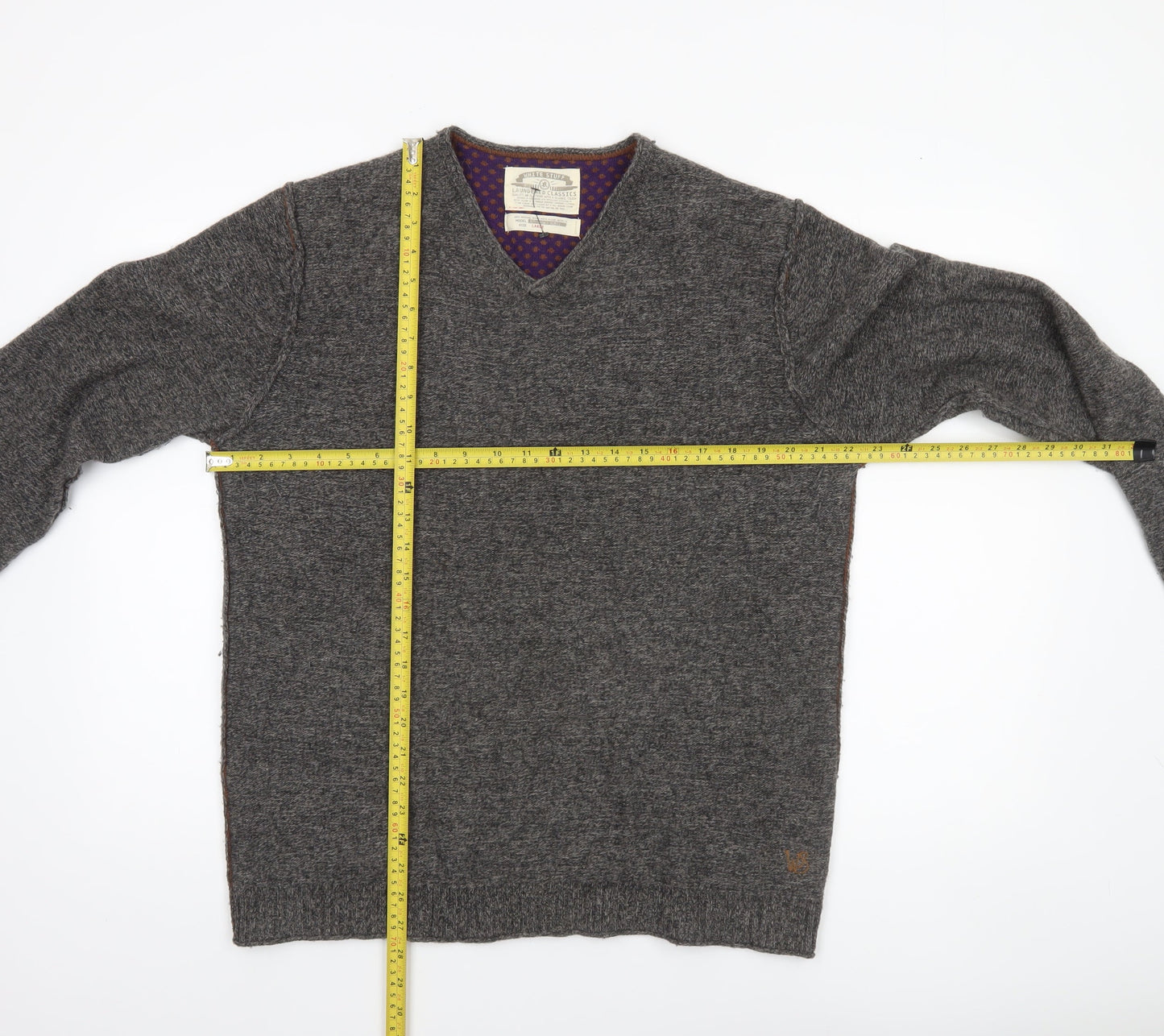 White Stuff Men's Grey Lambswool V-Neck Jumper Size L