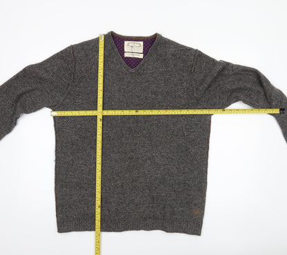 White Stuff Men's Grey Lambswool V-Neck Jumper Size L