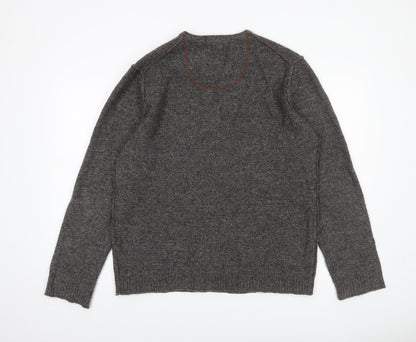 White Stuff Men's Grey Lambswool V-Neck Jumper Size L