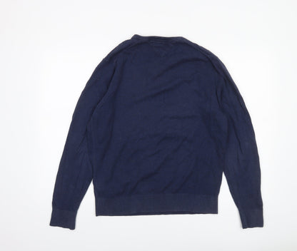 Tommy Hilfiger Men's Blue V-Neck Pullover Jumper M Cotton Cashmere