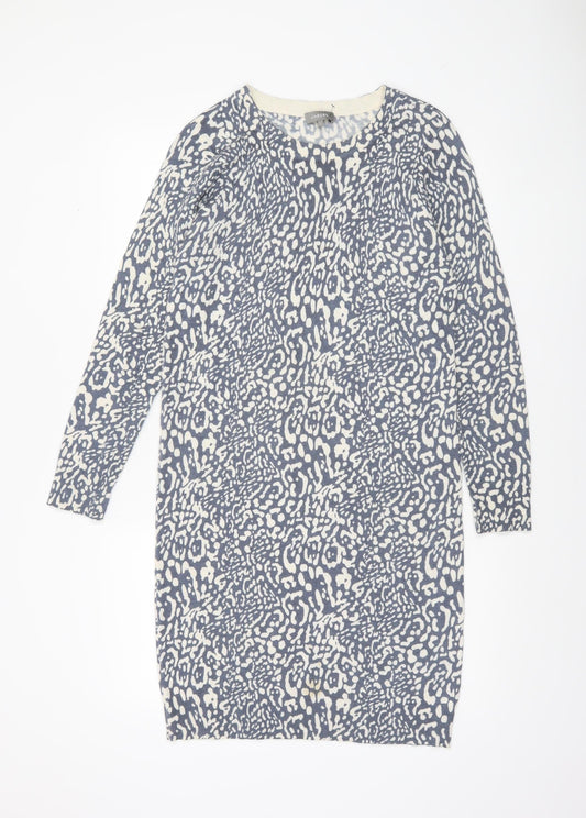 Jaeger Women Blue Animal Print Wool Blend Jumper Dress Size S