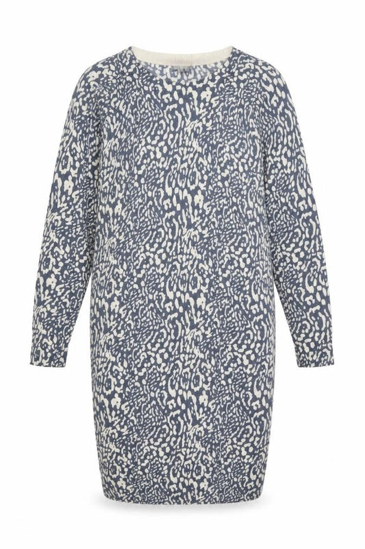 Front view of Jaeger Women Blue Animal Print Wool Blend Jumper Dress, size S