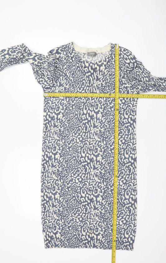 Jaeger Women Blue Animal Print Wool Blend Jumper Dress Size S