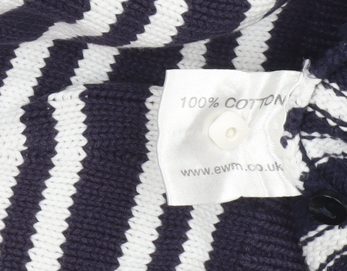 EWM Women's Blue Striped Cotton V-Neck Jumper Size M 14-16