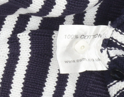 EWM Women's Blue Striped Cotton V-Neck Jumper Size M 14-16