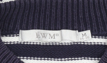 EWM Women's Blue Striped Cotton V-Neck Jumper Size M 14-16