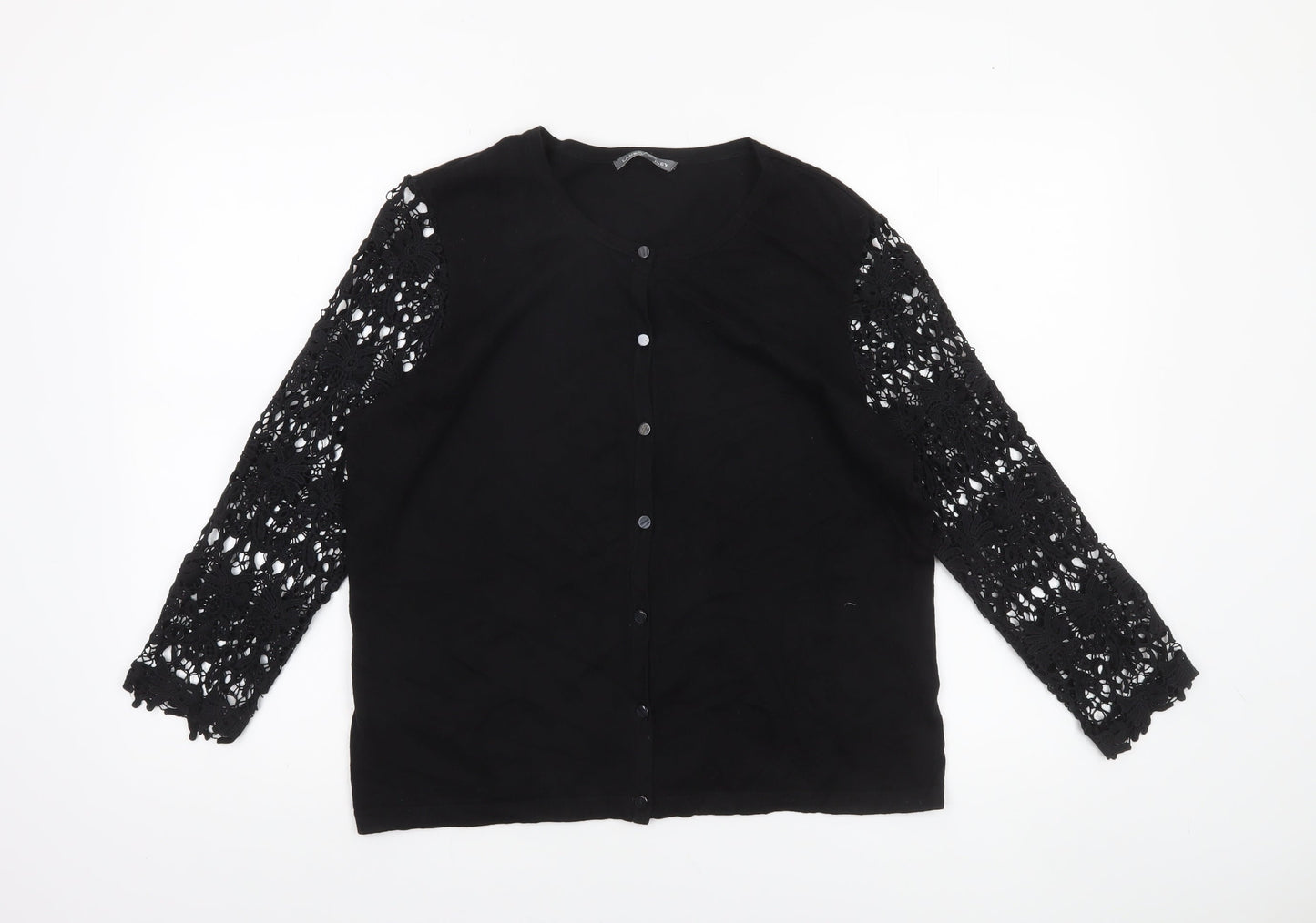 Laura Ashley Women's Black Crochet Sleeve Cardigan UK 16