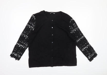 Laura Ashley Women's Black Crochet Sleeve Cardigan UK 16