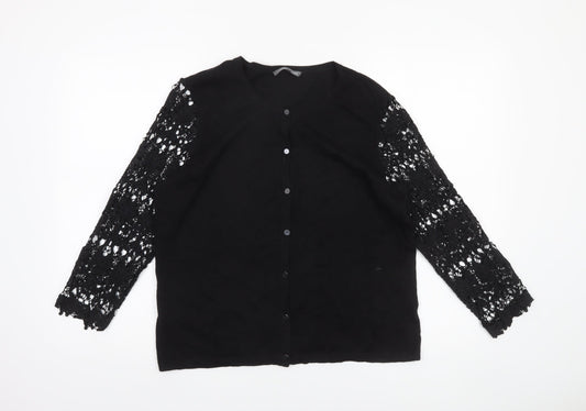 Laura Ashley Women's Black Crochet Sleeve Cardigan UK 16