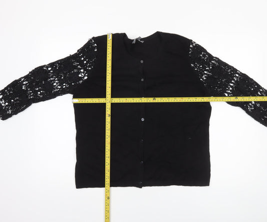 Laura Ashley Women's Black Crochet Sleeve Cardigan UK 16