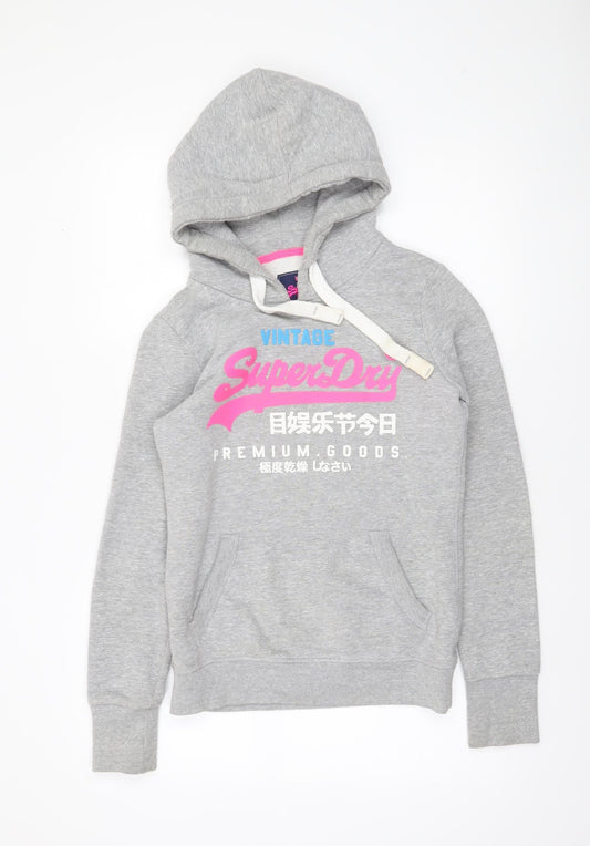 Superdry Womens Grey Vintage Pullover Hoodie XS Cotton Blend