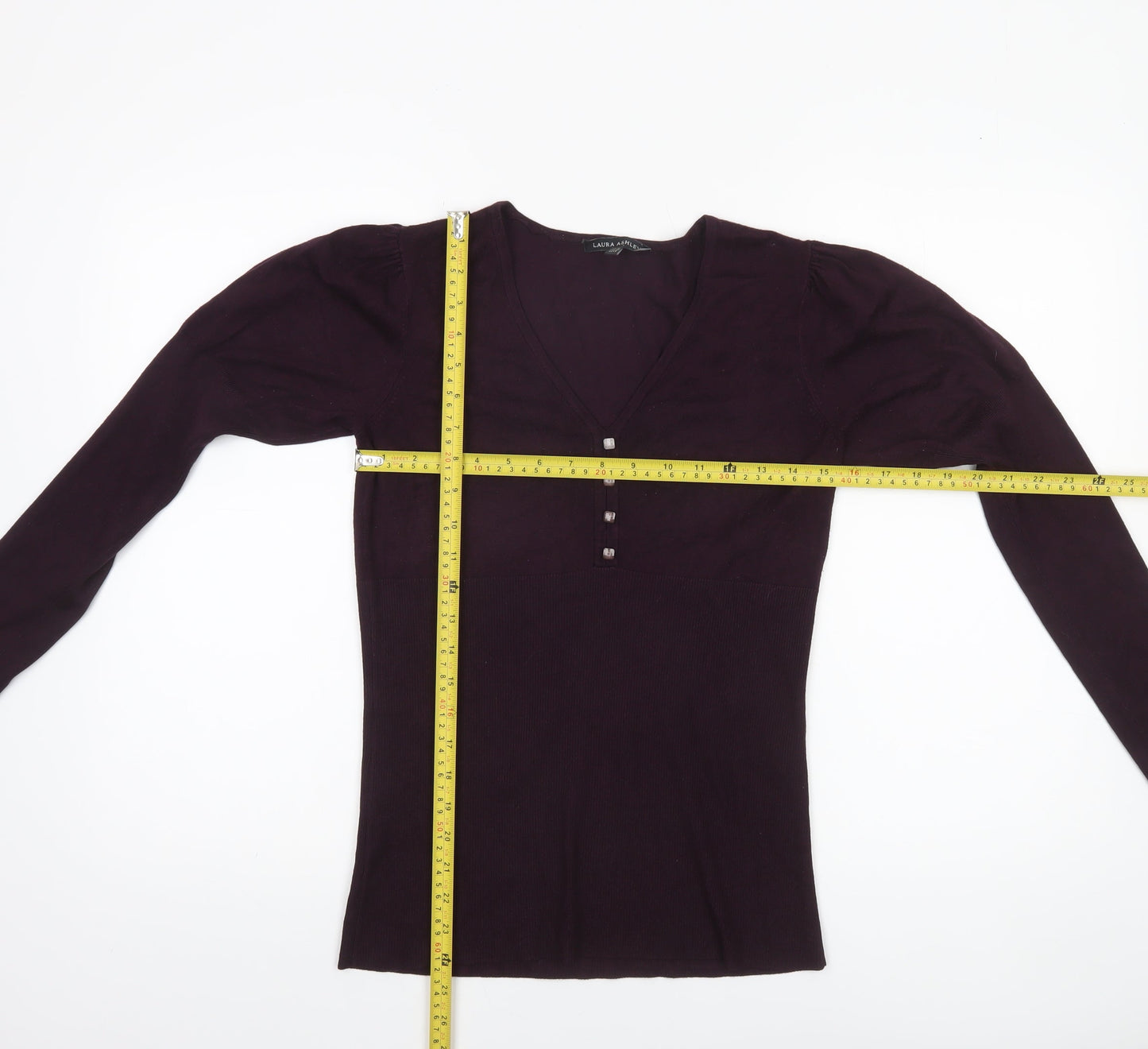 Laura Ashley Womens Purple V-Neck Long Sleeve Pullover Jumper Size 12