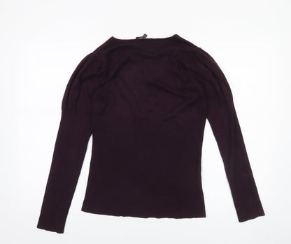 Laura Ashley Womens Purple V-Neck Long Sleeve Pullover Jumper Size 12