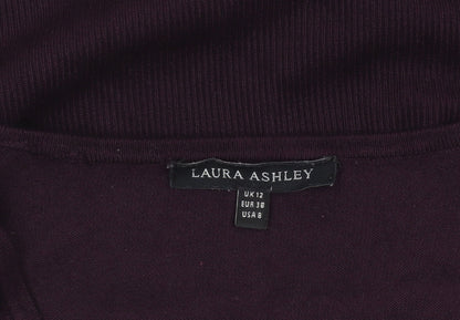 Laura Ashley Womens Purple V-Neck Long Sleeve Pullover Jumper Size 12