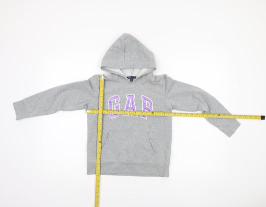 GAP Girls Grey Logo Pullover Hoodie L 10-11 Years Cotton Blend