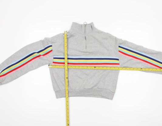 Bershka Women Grey Rainbow Stripe 1/4 Zip Sweatshirt XS