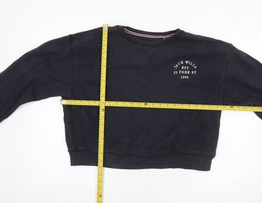 Jack Wills Women Black Size 14 Pullover Sweatshirt 100% Cotton Crew Neck