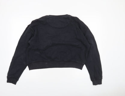 Jack Wills Women Black Size 14 Pullover Sweatshirt 100% Cotton Crew Neck