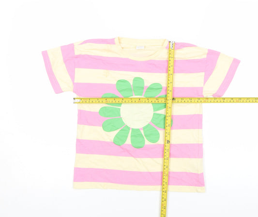 Lindex Girls Multicoloured Striped Flower Graphic Cotton T-Shirt 10-11 Years