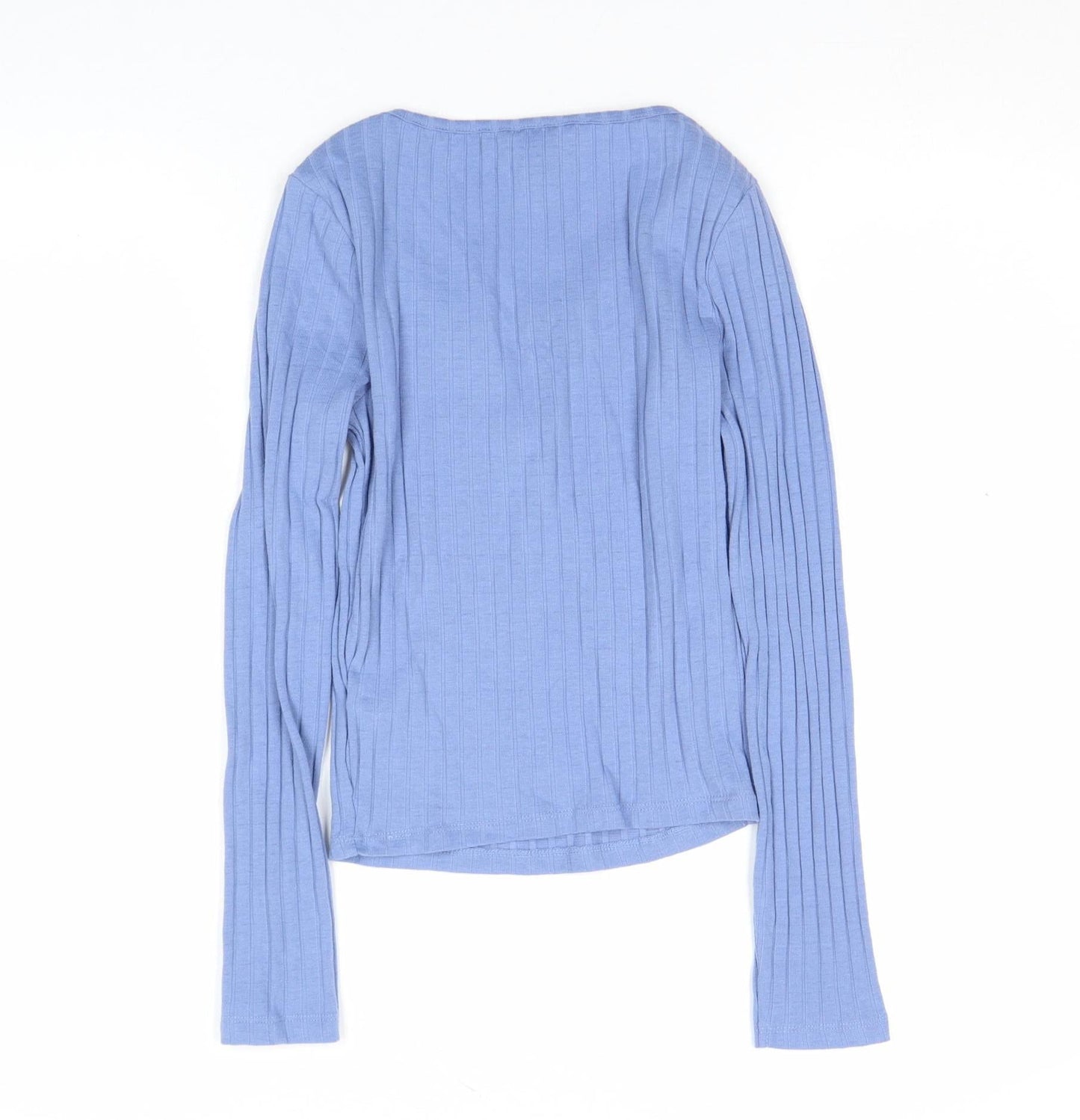 New Look Women’s Blue Ribbed Long Sleeve V-Neck Slim Fit Top Size 8