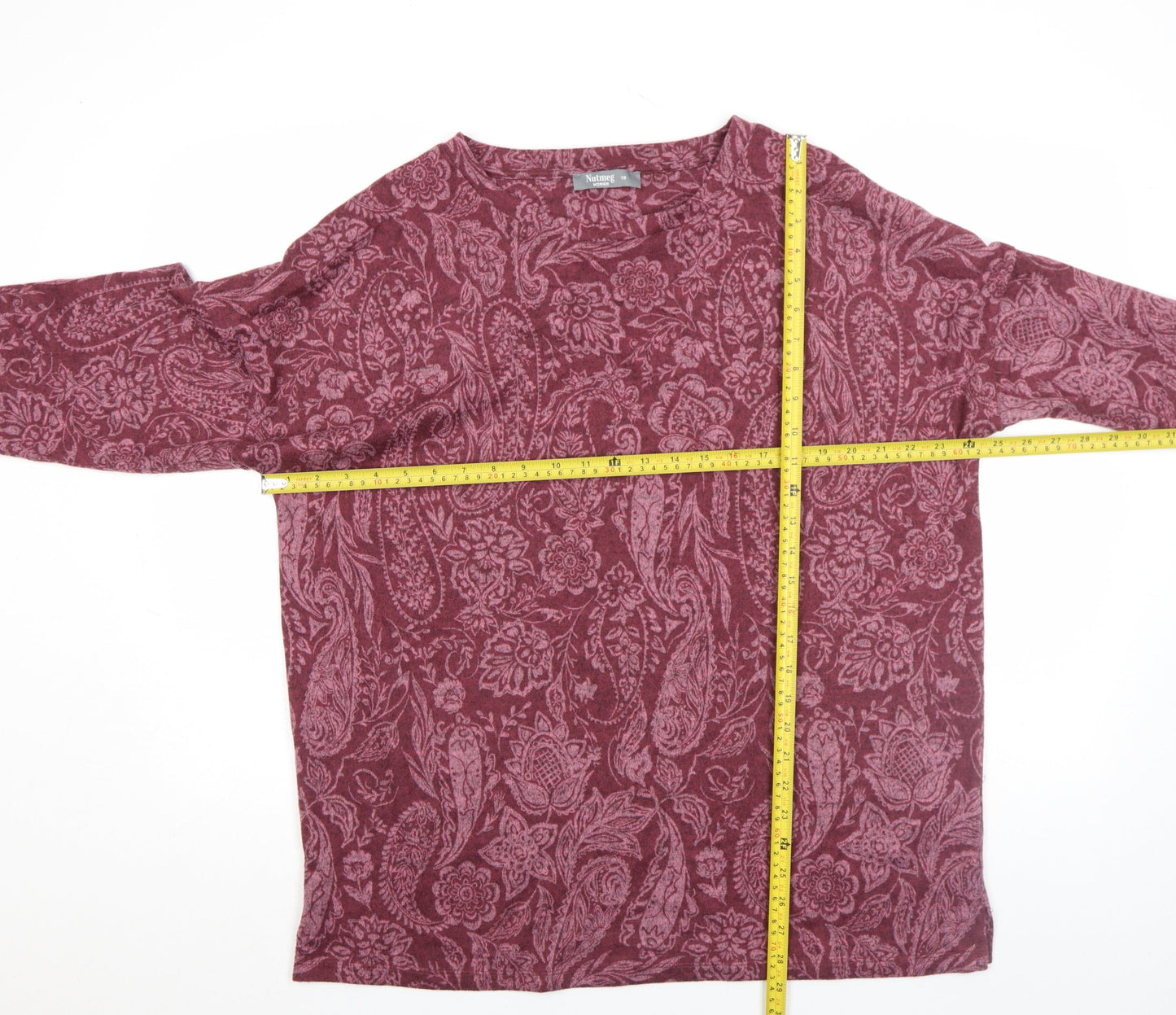 Nutmeg Women Purple Paisley Long Sleeve Jersey Top Size 18