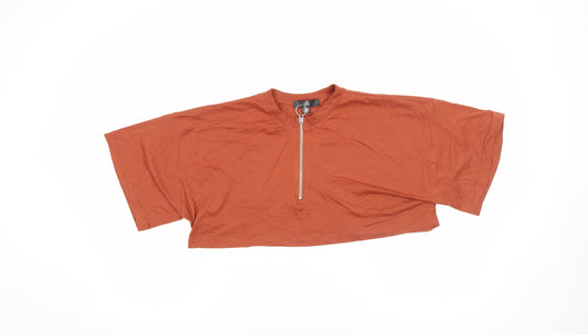 Missguided Women Brown Cropped Zip T-Shirt Size 8