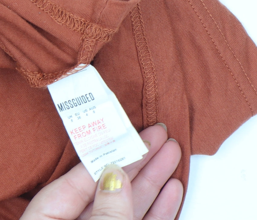 Womens UK Size 8 Missguided Brown Cropped T-Shirt