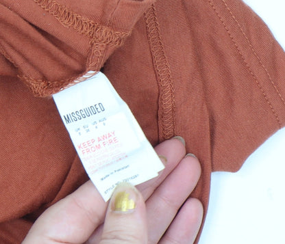 Womens UK Size 8 Missguided Brown Cropped T-Shirt