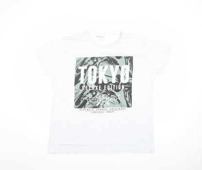 Primark Men White XL Tokyo Graphic Print Short Sleeve T-Shirt