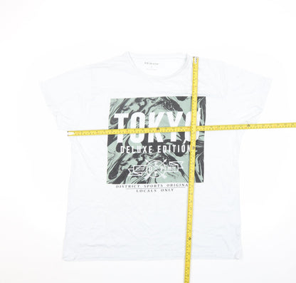 Primark Men White XL Tokyo Graphic Print Short Sleeve T-Shirt