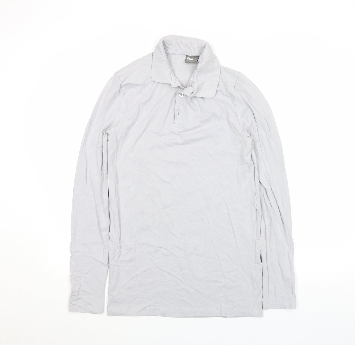 ASOS Men's Grey Long Sleeve Slim Fit Cotton Polo Shirt M