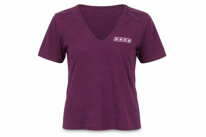 Hennes Women's Purple V-Neck Short Sleeve Stretch T-Shirt Size L