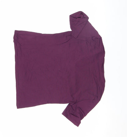 Hennes Women's Purple V-Neck Short Sleeve Stretch T-Shirt Size L