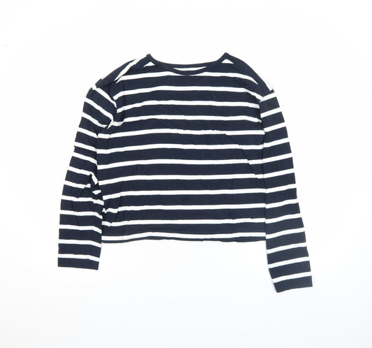 French Connection Women's Blue Striped Long Sleeve Cotton T-Shirt Size L