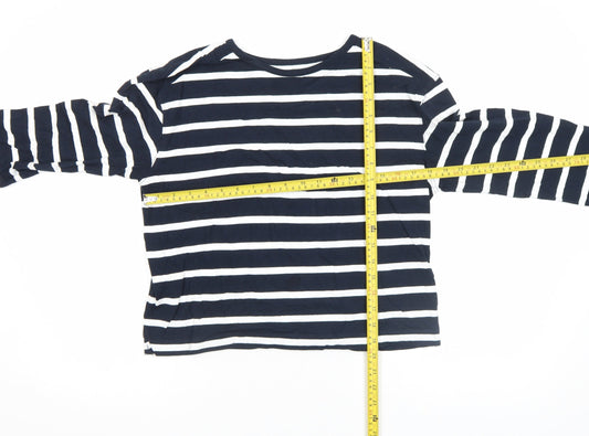 French Connection Women's Blue Striped Long Sleeve Cotton T-Shirt Size L