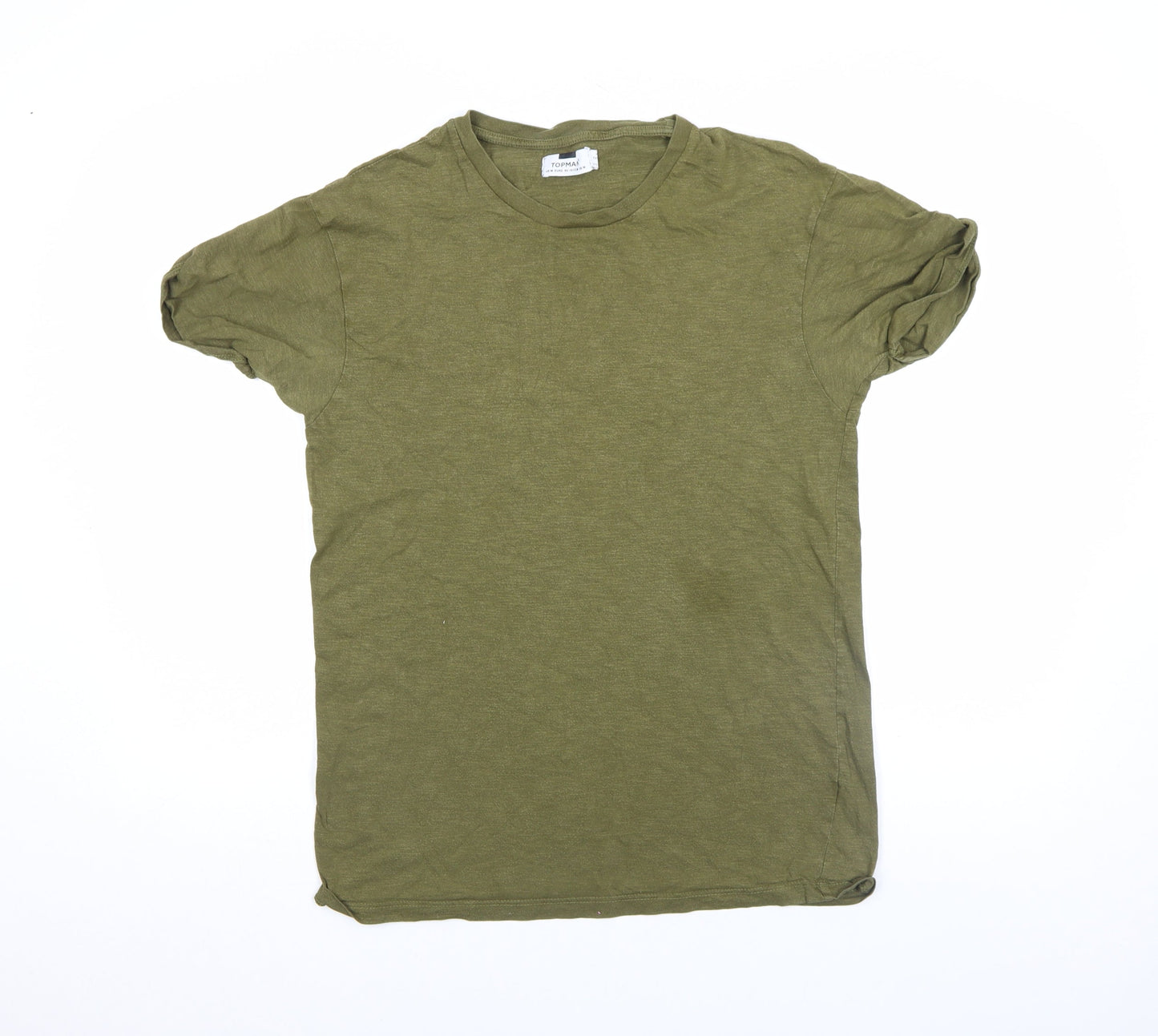 Topman Men's Green Cotton Crew Neck Short Sleeve T-Shirt M