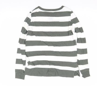 Gap Women’s Green White Striped Long Sleeve Cotton T-Shirt Size S