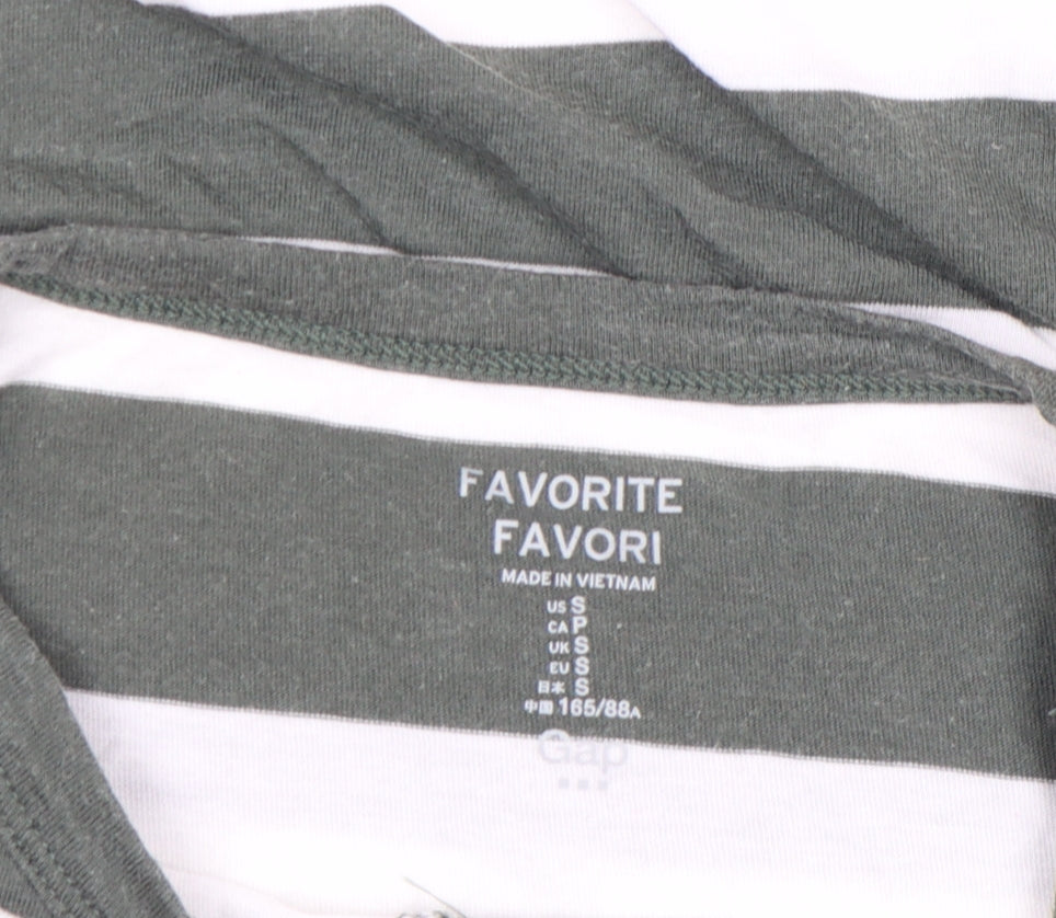 Gap Women’s Green White Striped Long Sleeve Cotton T-Shirt Size S